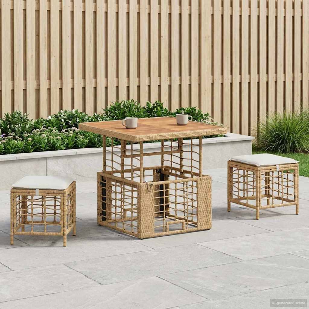 vidaXL Set de masă pentru grădină cu pernă 3 pcs Natur și Alb