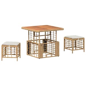 Zahradní jídelní souprava s polštářem 3 pcs Přírodní a bílá - obrázek 2