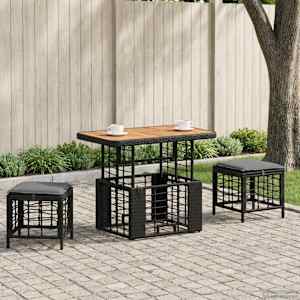 Komplet za jedilnico v vrtu z blazino 3 pcs Črna in siva