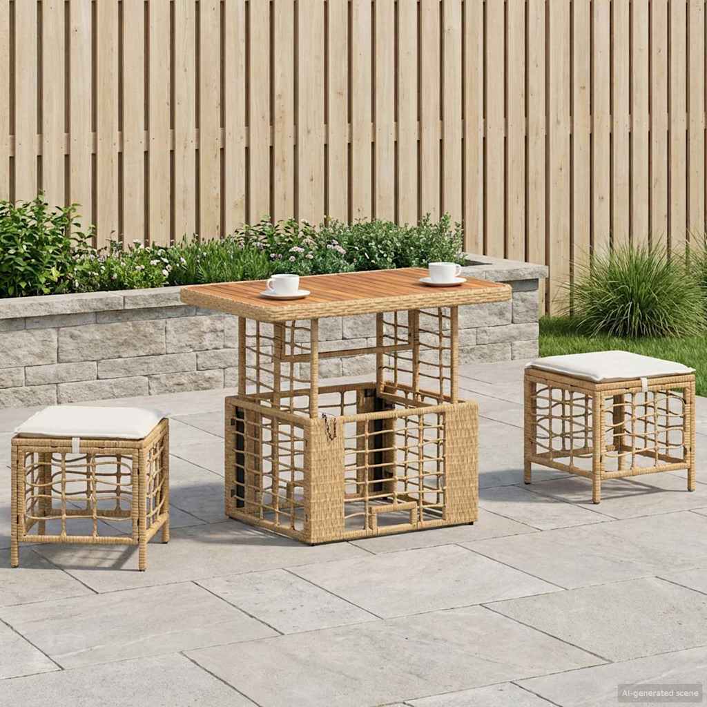 vidaXL Set de masă pentru grădină cu pernă 3 pcs Natur și Alb