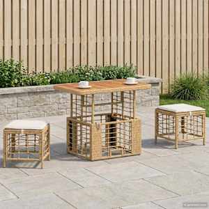 Komplet za jedilnico v vrtu z blazino 3 pcs Naravna in bela