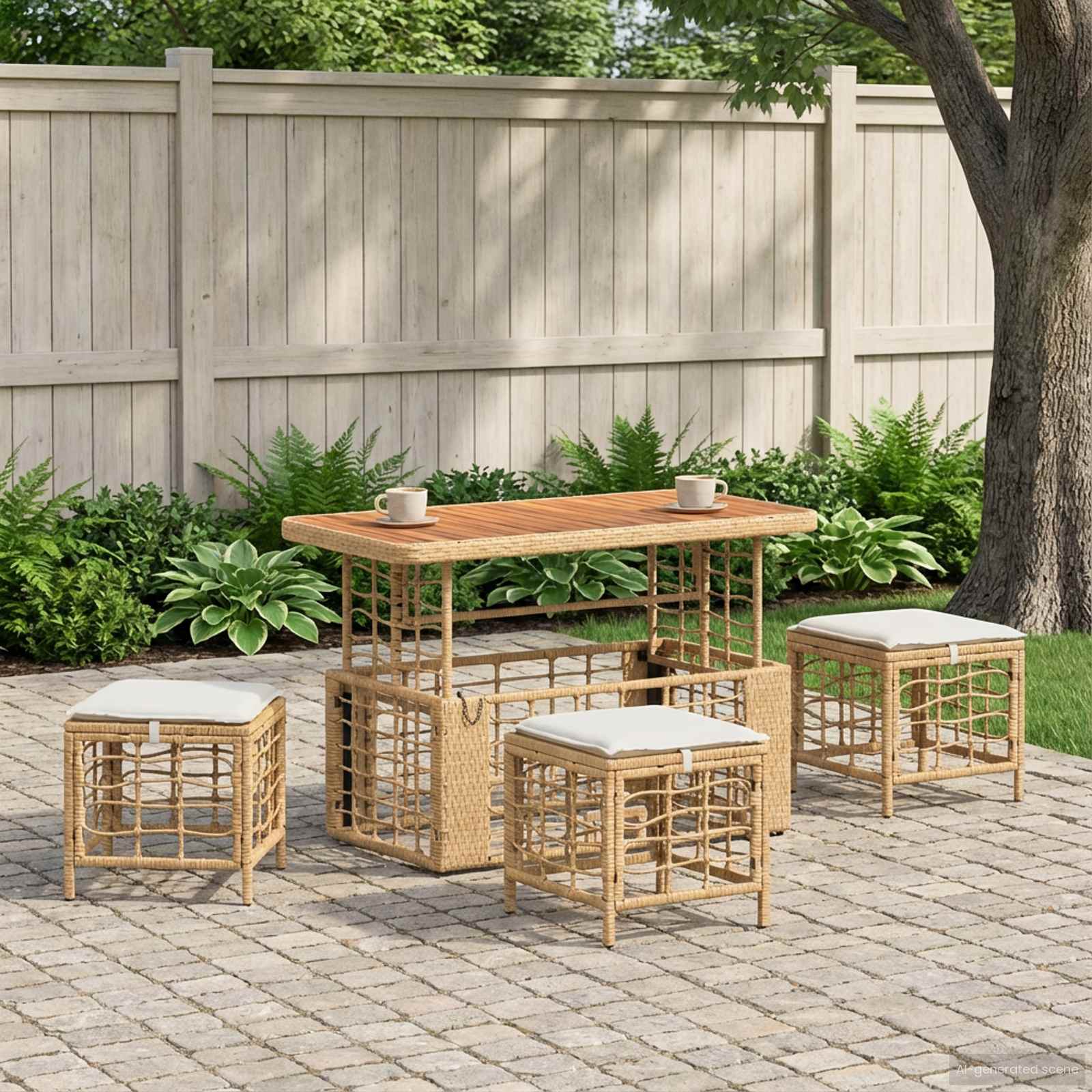 vidaXL Set de masă pentru grădină cu pernă 4 pcs Natur și Alb