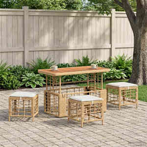 Komplet za jedilnico v vrtu z blazino 4 pcs Naravna in bela