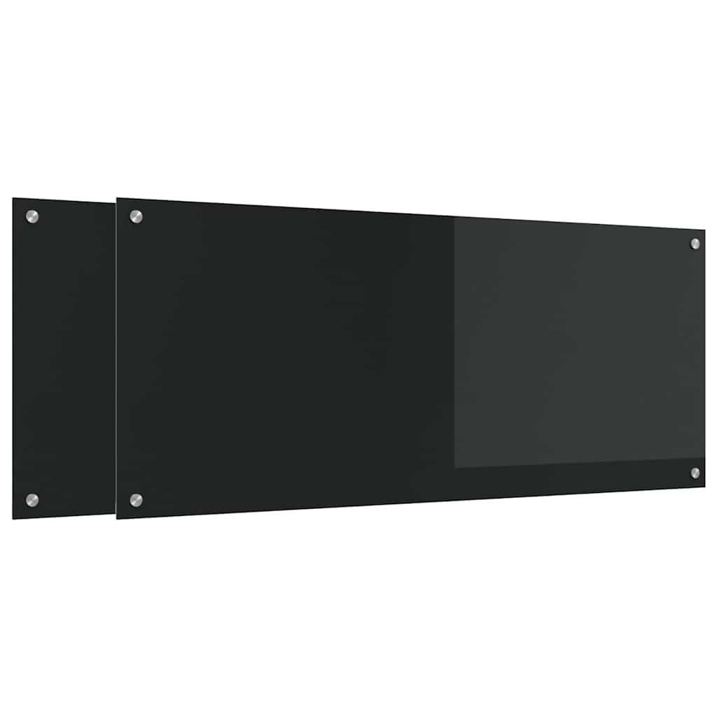 vidaXL Panou de bucătărie 2 pcs Negru 120 x 50 cm sticlă securizată