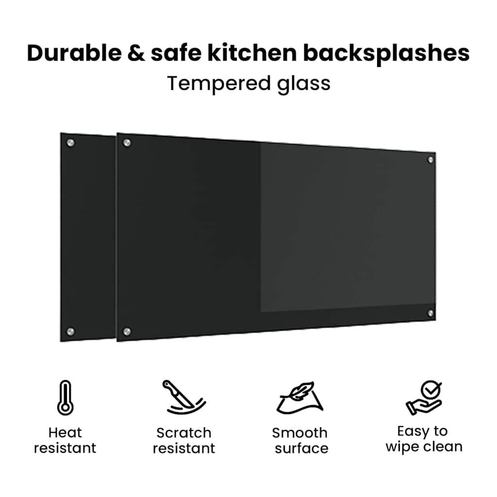 Keukenachterwand 2 pcs Zwart 120 x 60 cm gehard glas image 7