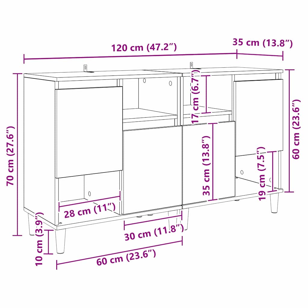Stranske omare 2 pcs Umetni hrast 60 x 35 x 70 cm - slika 13