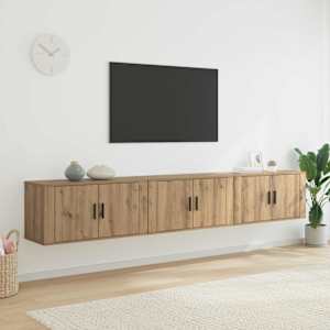 Set stenskih televizijskih kabinetov 3 pcs Umetni hrast