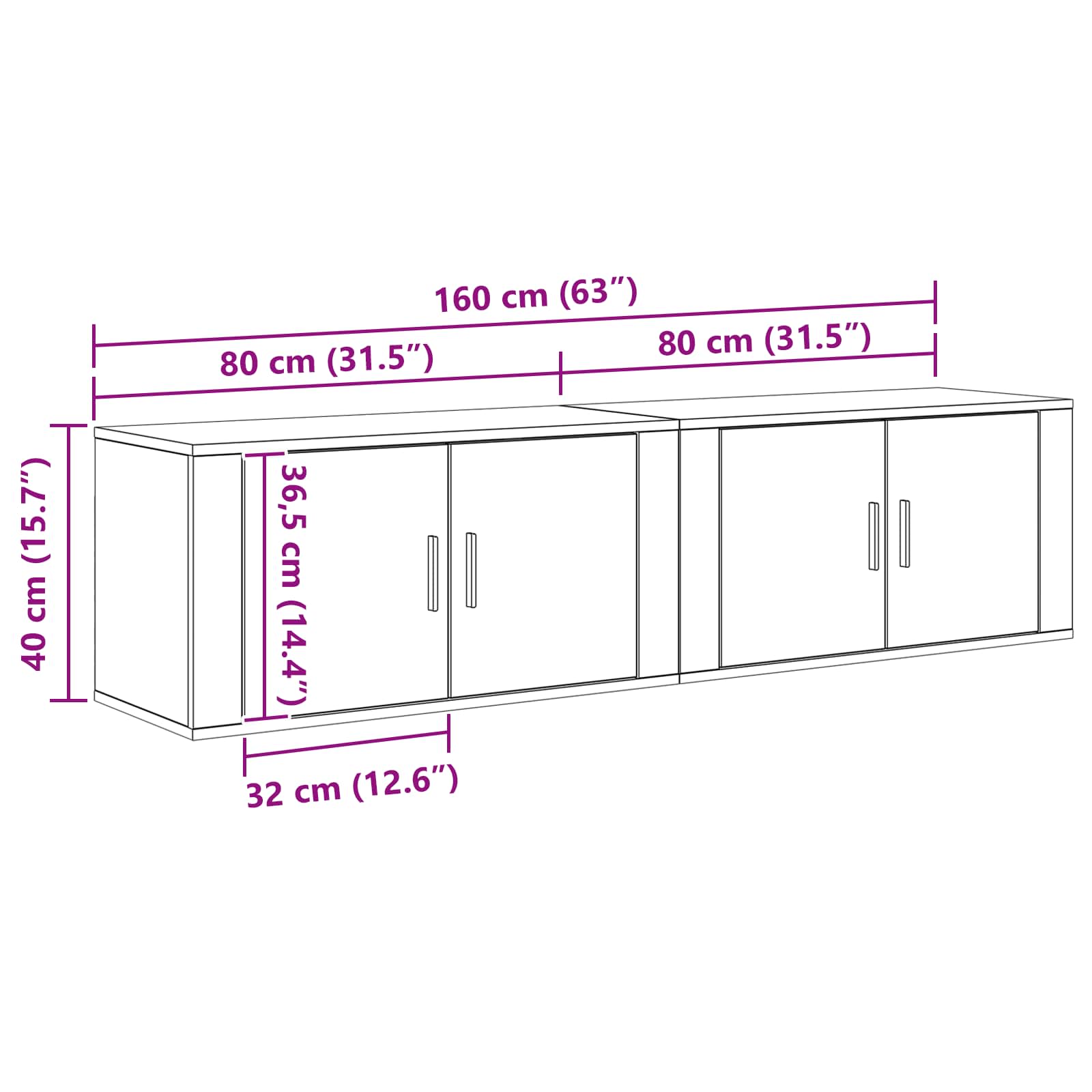 Seinale paigaldatav TV kappi komplekt 2 pcs Must tamm - Image 10