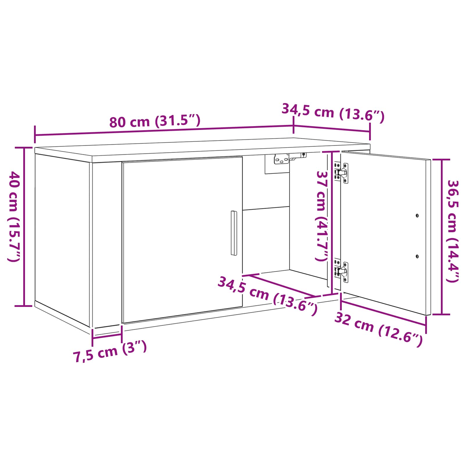 Seinale paigaldatav TV kappi komplekt 2 pcs Must tamm - Image 11