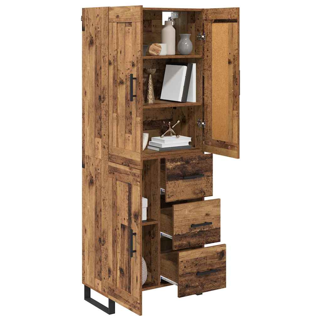vidaXL Hoge kast met lade 2 pcs Oud Hout Geengineerd Hout en Glas