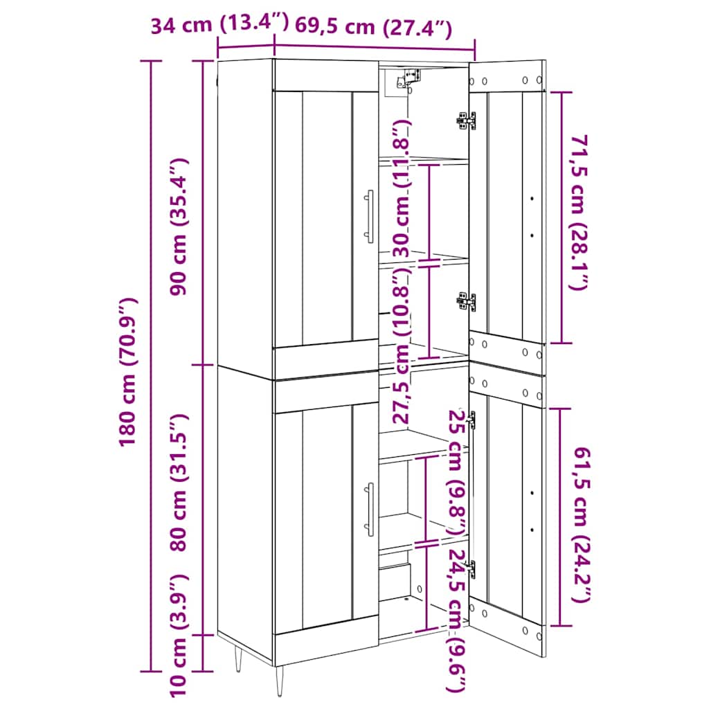 Visok predalnik Star les 69,5 x 34 x 180 cm Konstruiran les - slika 13