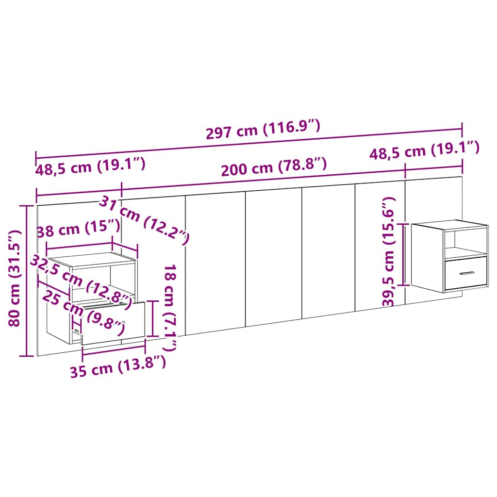 Hlavová část s kabinetem 3 pcs Staré dřevo kompozitní dřevo - obrázek 15