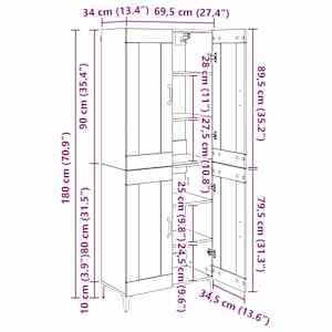 Vysoký bufet Staré dřevo 69,5 x 34 x 180 cm kompozitní dřevo - obrázek 13