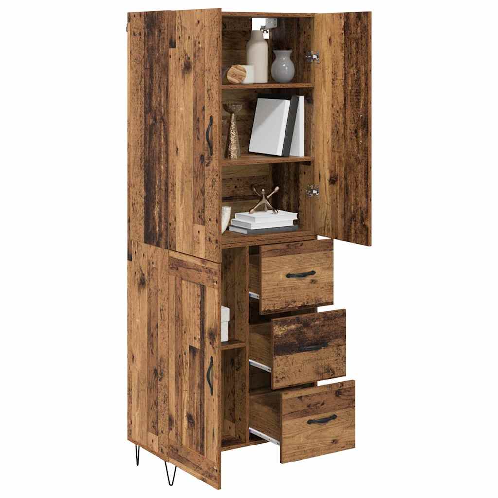 vidaXL Hoge kast met lade 2 pcs Oud Hout Geengineerd Hout en Glas