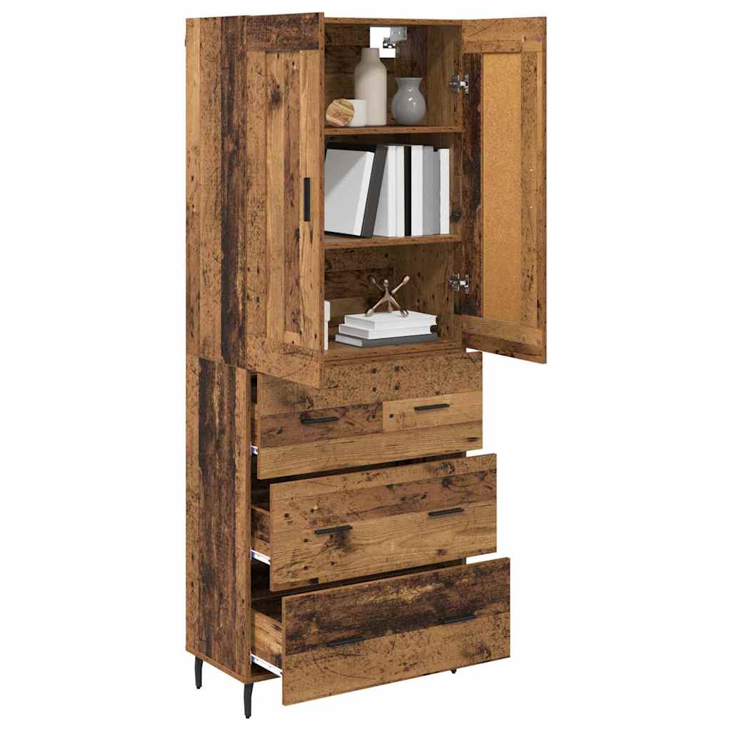 vidaXL Hoge kast met lade 2 pcs Oud Hout Geengineerd Hout en Glas