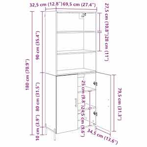 Vysoký bufet Staré dřevo 69,5 x 32,5 x 180 cm kompozitní dřevo - obrázek 13