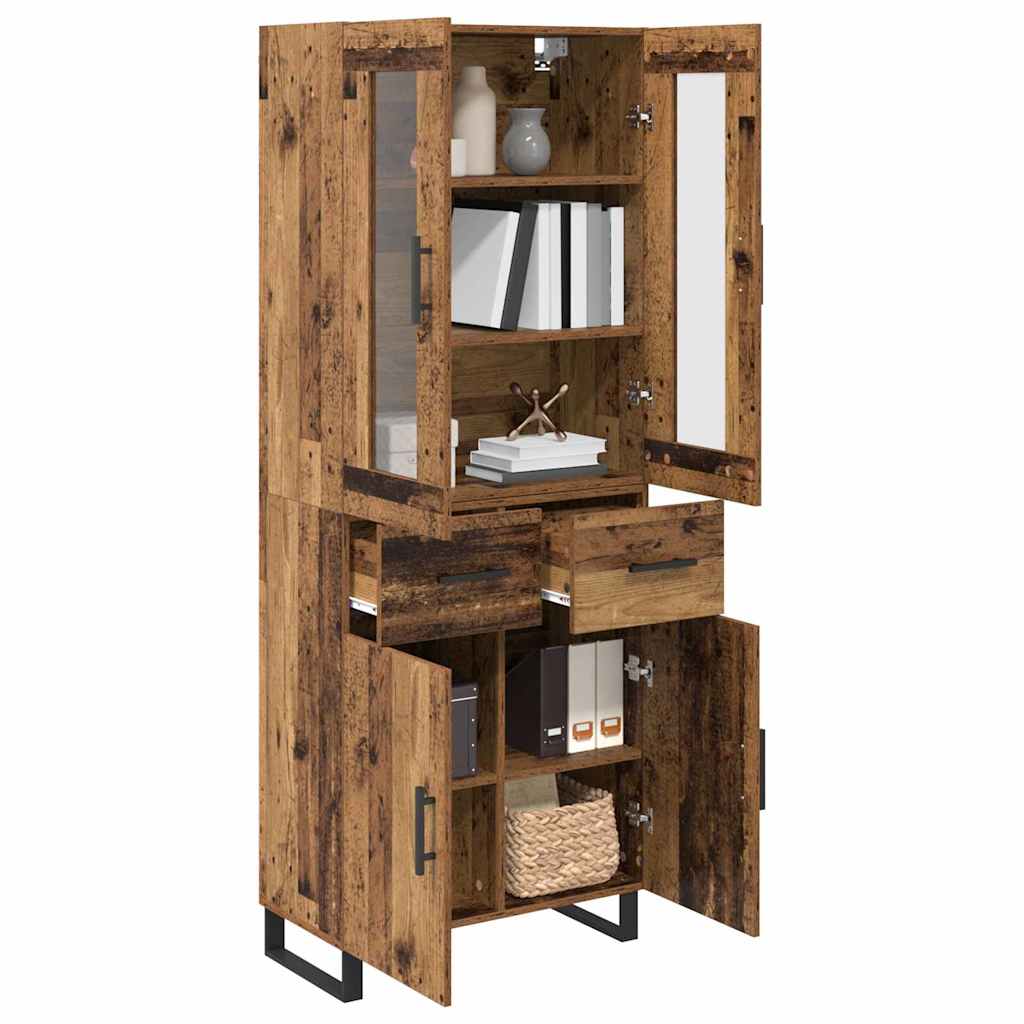 vidaXL Hoge kast met lade 2 pcs Oud Hout Geengineerd Hout en Glas