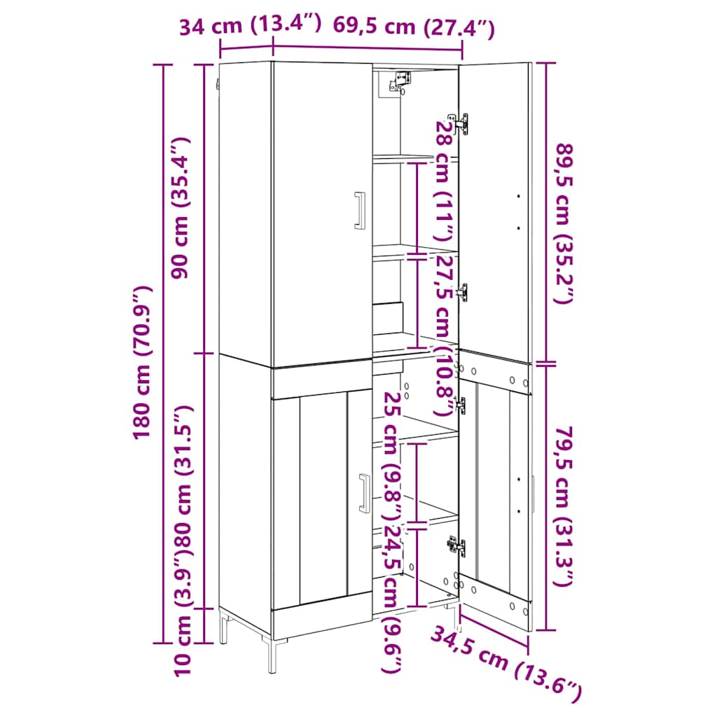 Visok predalnik Star les 69,5 x 34 x 180 cm Konstruiran les - slika 13