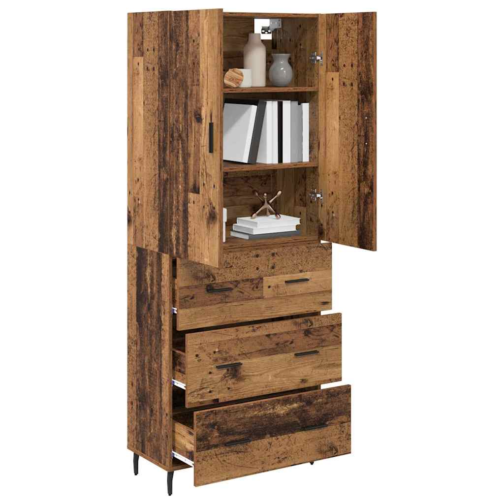 vidaXL Hoge kast Oud Hout 69,5 x 34 x 180 cm Geengineerd Hout en Glas