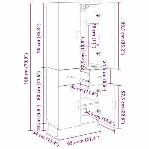 Vysoký bufet Staré dřevo 69,5 x 34 x 180 cm kompozitní dřevo - obrázek 14