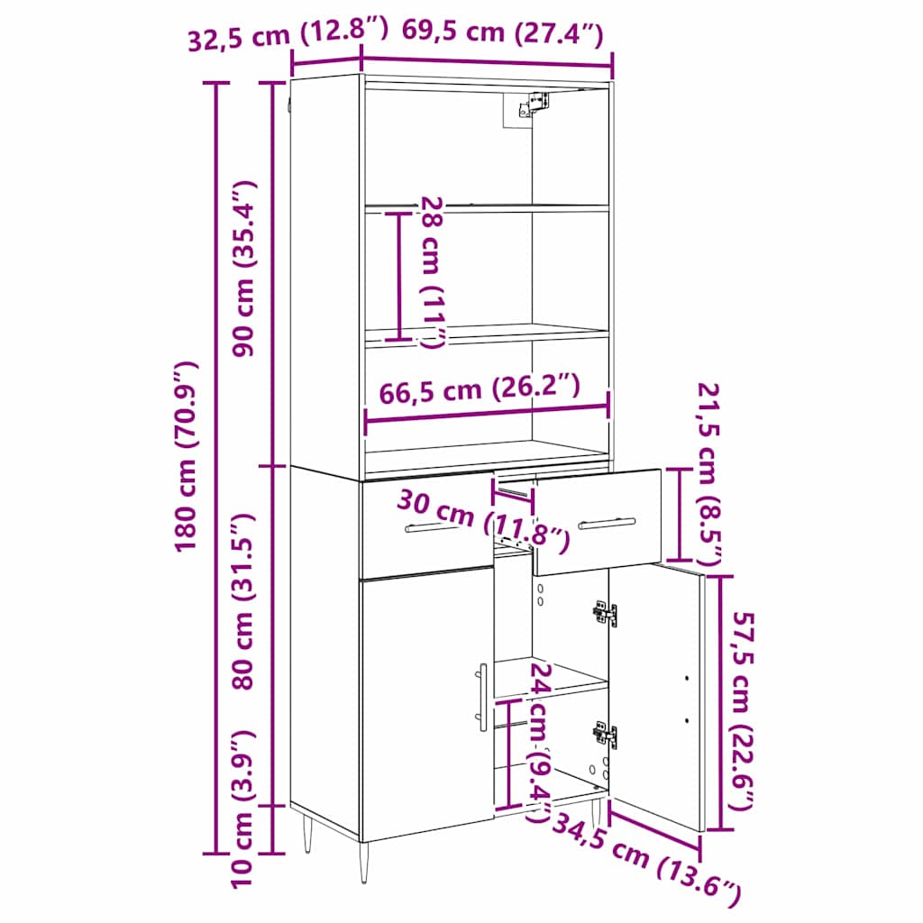 Vysoký bufet Staré dřevo 69,5 x 34 x 180 cm kompozitní dřevo - obrázek 14