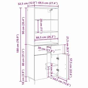 Vysoký bufet Staré dřevo 69,5 x 34 x 180 cm kompozitní dřevo - obrázek 14