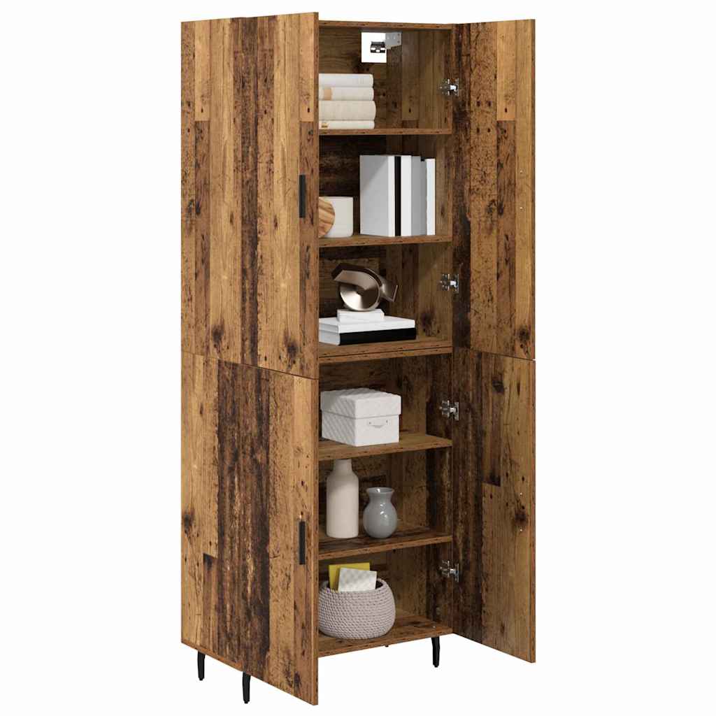 vidaXL Hoge kast Oud Hout 69,5 x 34 x 180 cm Geengineerd Hout en Glas