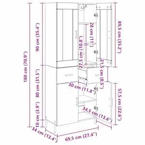 Vysoký bufet Staré dřevo 69,5 x 34 x 180 cm kompozitní dřevo - obrázek 14
