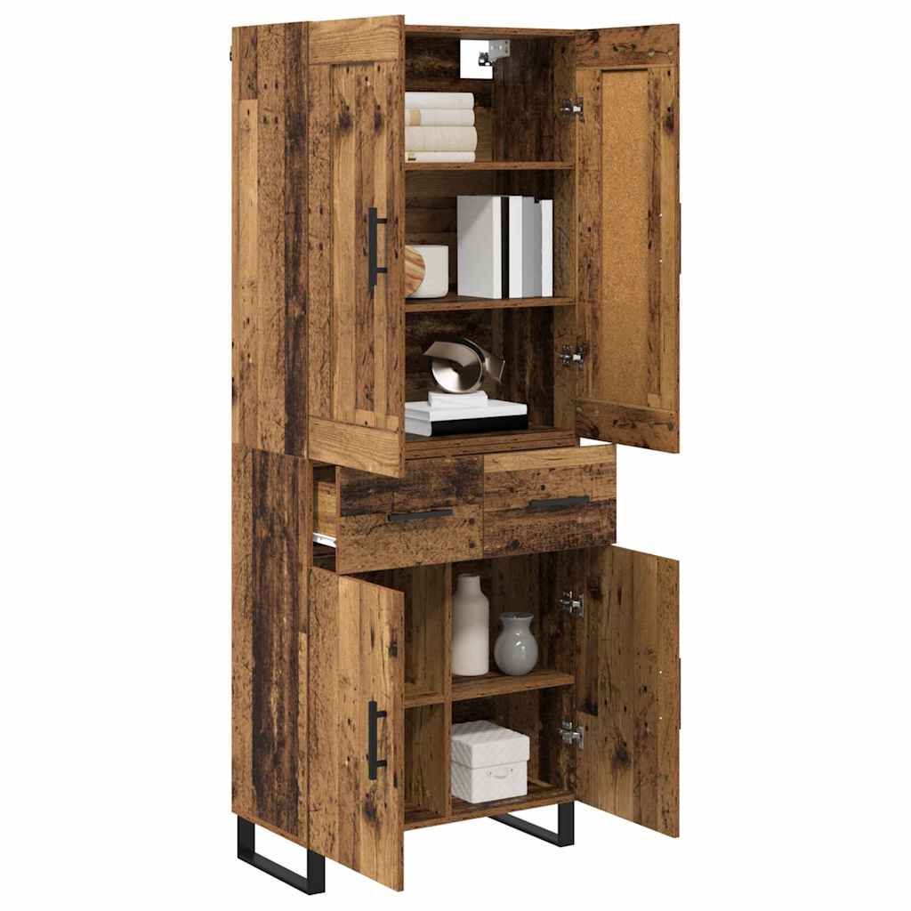 vidaXL Hoge kast met lade 2 pcs Oud Hout Geengineerd Hout en Glas