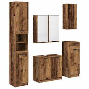 vidaXL Vannitoa m&ouml;&ouml;bleset 5 tk Vana puit 64,5 x 33,5 x 59 cm Tehispuit