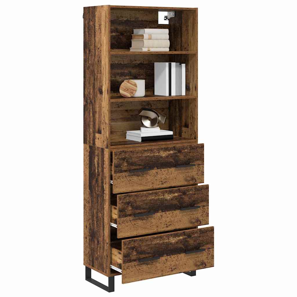 vidaXL Hoge kast Oud Hout 69,5 x 34 x 180 cm Geengineerd Hout en Glas