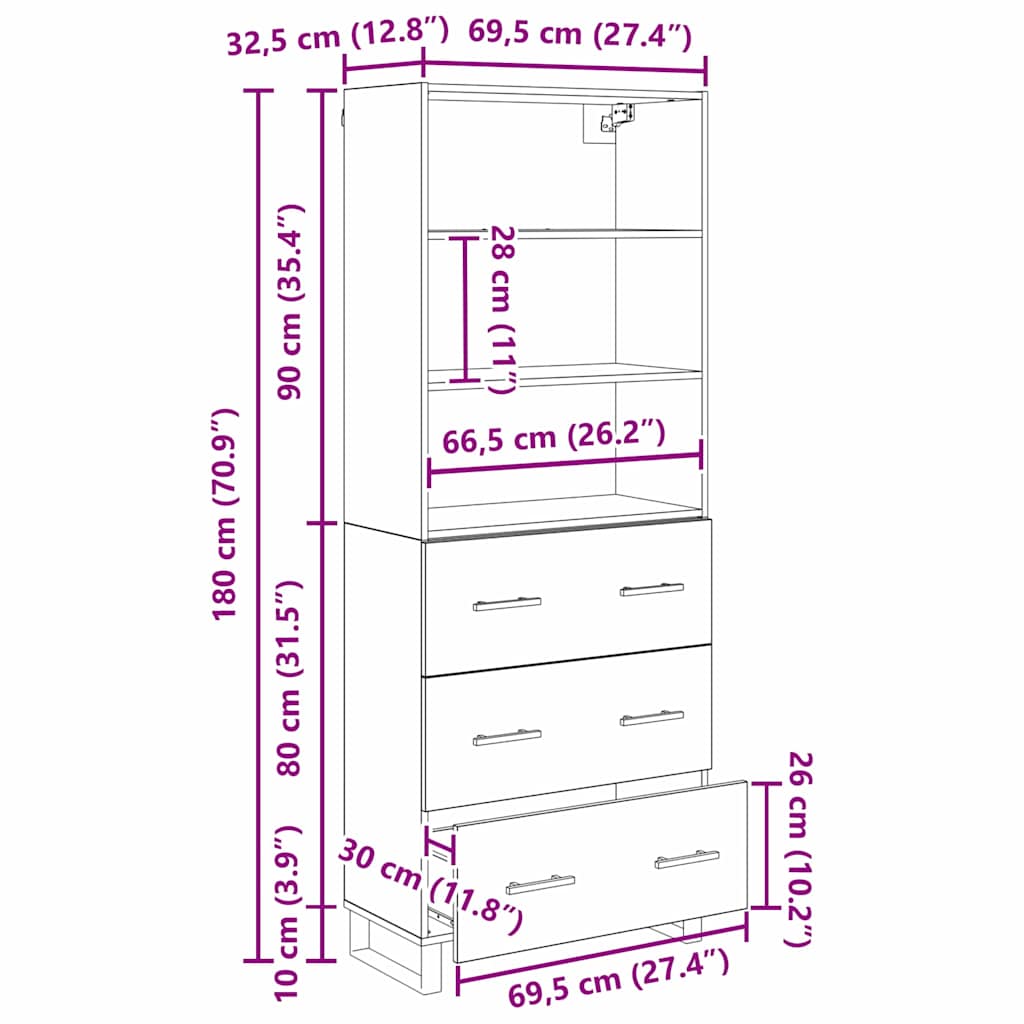 Vysoký bufet Staré dřevo 69,5 x 34 x 180 cm kompozitní dřevo - obrázek 14