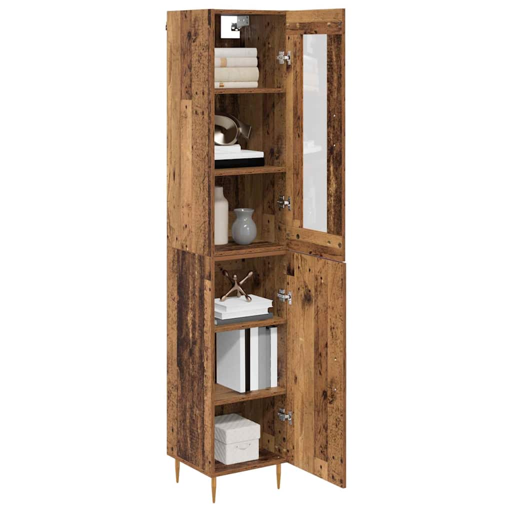 vidaXL Hoge kast 2 pcs Oud Hout Glas