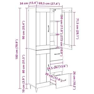 Vysoký bufet Staré dřevo 69,5 x 34 x 180 cm kompozitní dřevo - obrázek 14