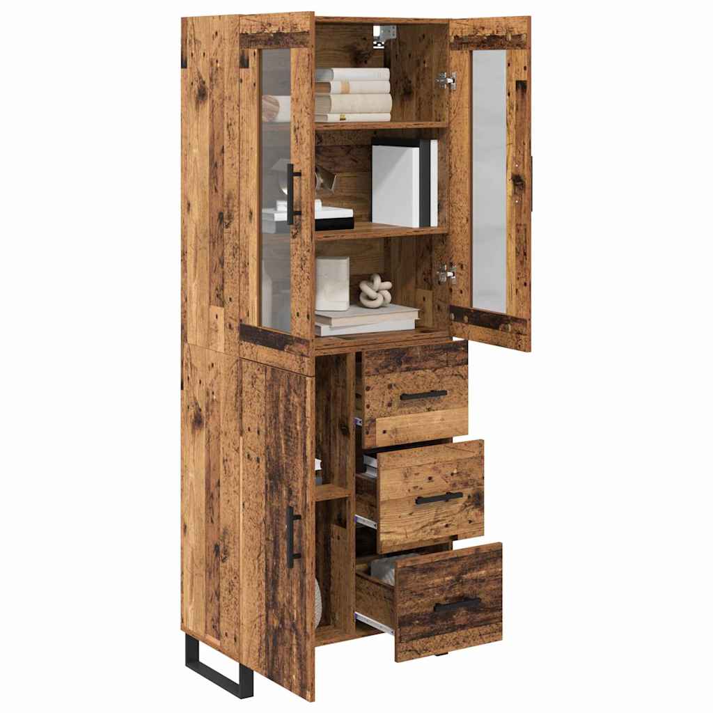 vidaXL Hoge kast met lade 2 pcs Oud Hout Geengineerd Hout en Glas