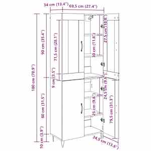 Vysoký bufet Staré dřevo 69,5 x 34 x 180 cm kompozitní dřevo - obrázek 13