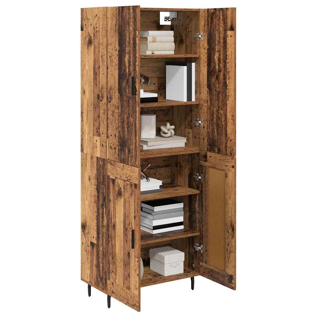 vidaXL Hoge kast Oud Hout 69,5 x 34 x 180 cm Geengineerd Hout en Glas