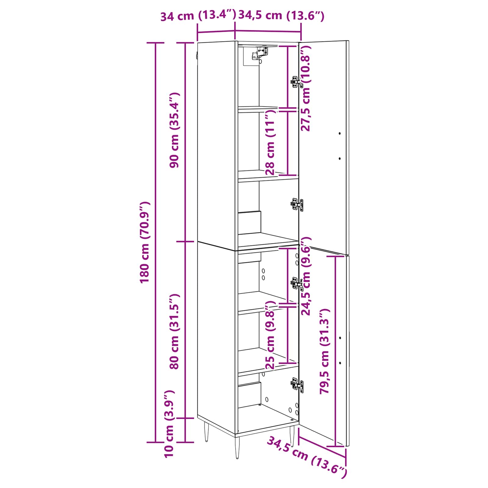 Visok predalnik 2 pcs Star les Konstruiran les - slika 13