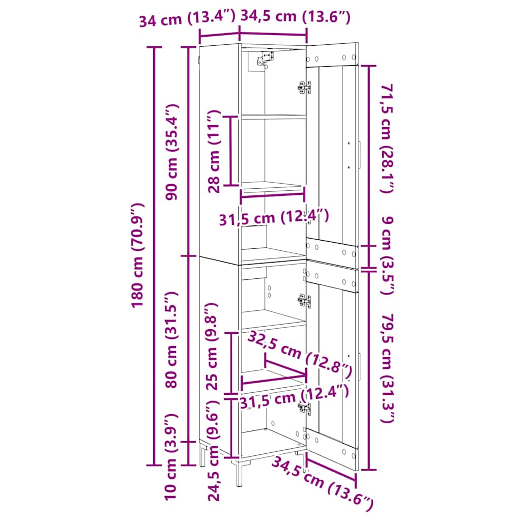 Vysoký bufet Staré dřevo 34,5 x 34 x 180 cm kompozitní dřevo - obrázek 15