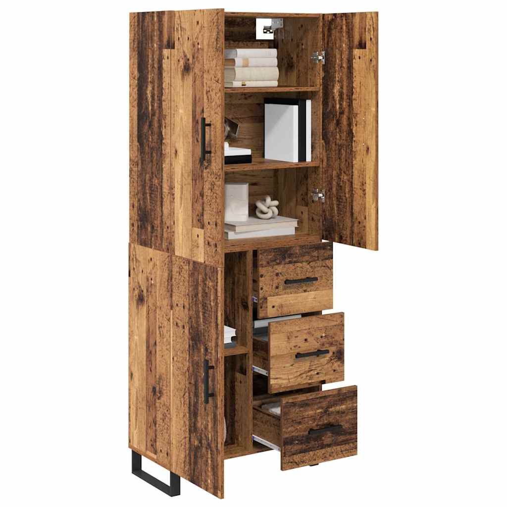 vidaXL Hoge kast met lade 2 pcs Oud Hout Geengineerd Hout en Glas