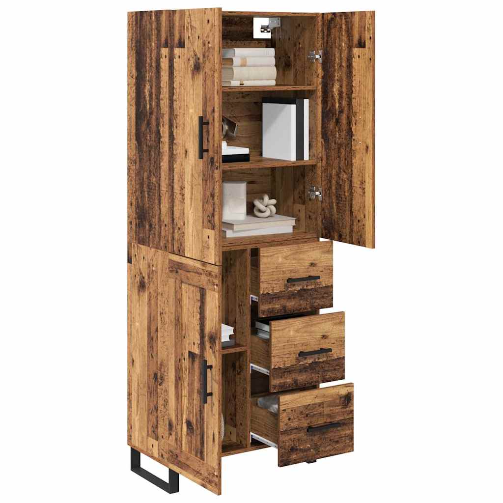 vidaXL Hoge kast met lade 2 pcs Oud Hout Geengineerd Hout en Glas