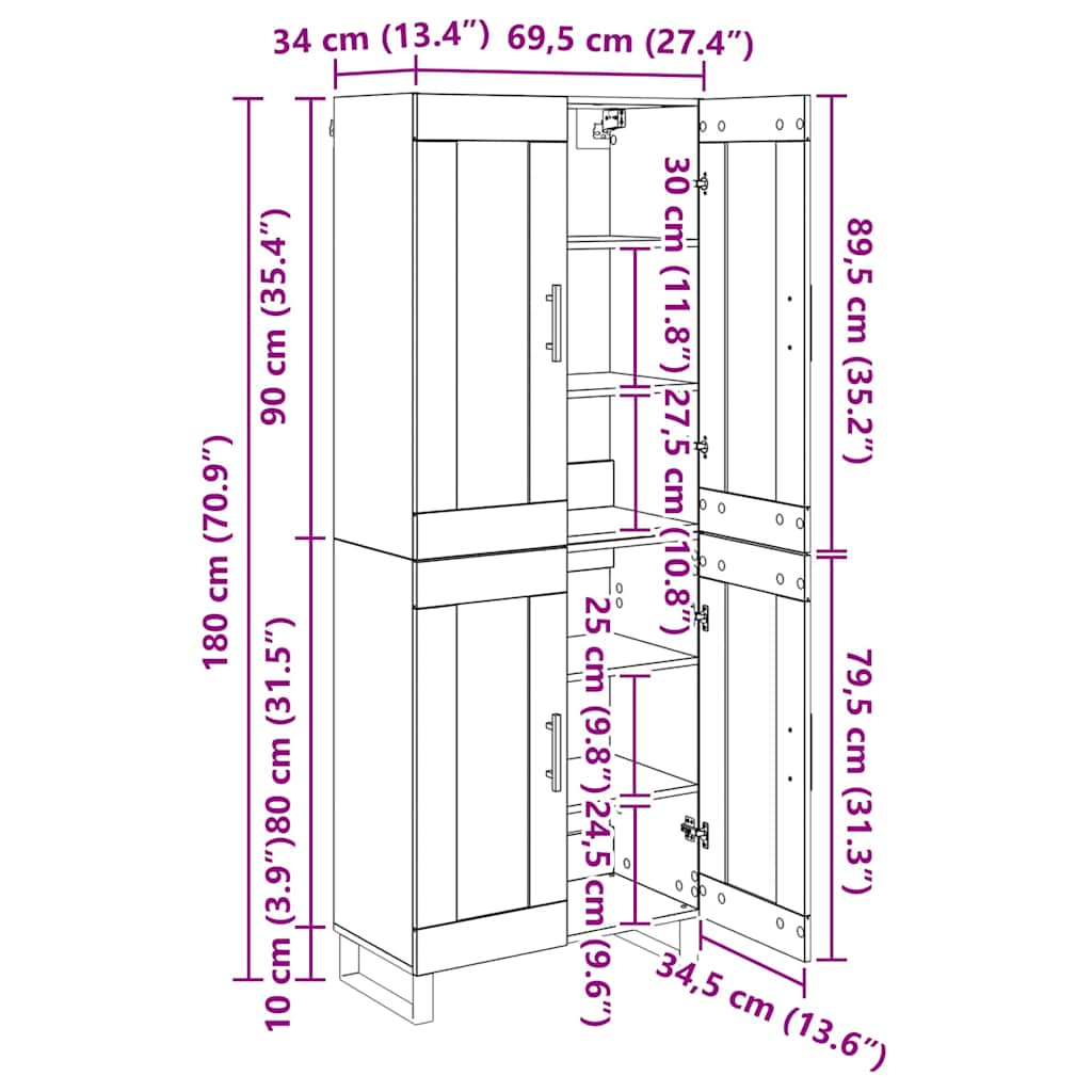 Visok predalnik Star les 69,5 x 34 x 180 cm Konstruiran les - slika 13