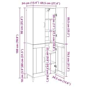 Vysoký bufet Staré dřevo 69,5 x 34 x 180 cm kompozitní dřevo - obrázek 13