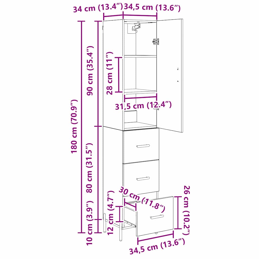 Vysoký bufet Staré dřevo 34,5 x 34 x 180 cm kompozitní dřevo - obrázek 15