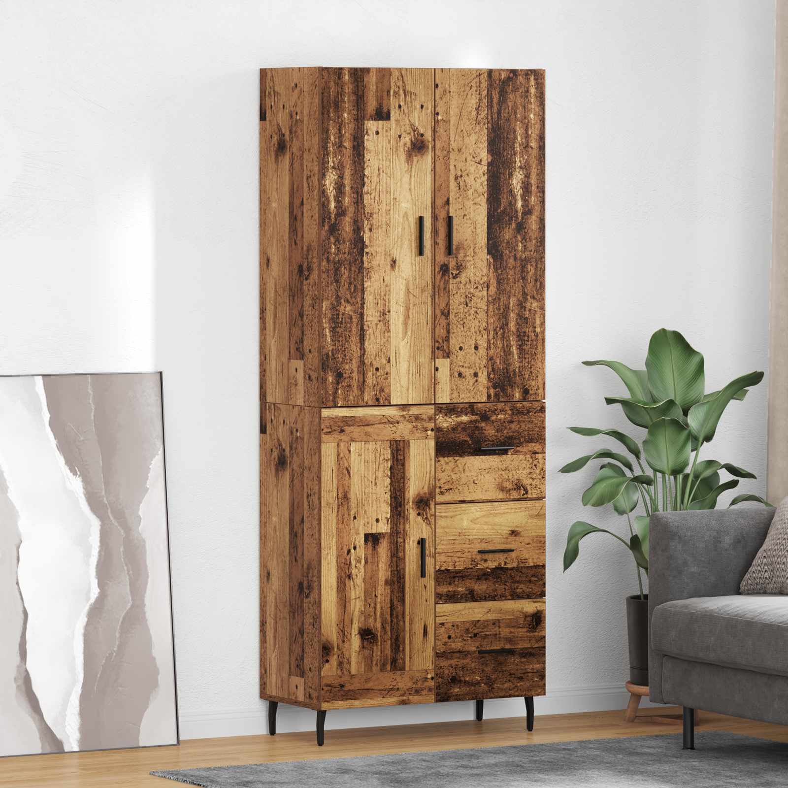 vidaXL Highboard Altholz 69,5 x 34 x 180 cm Engineered Wood und Glas