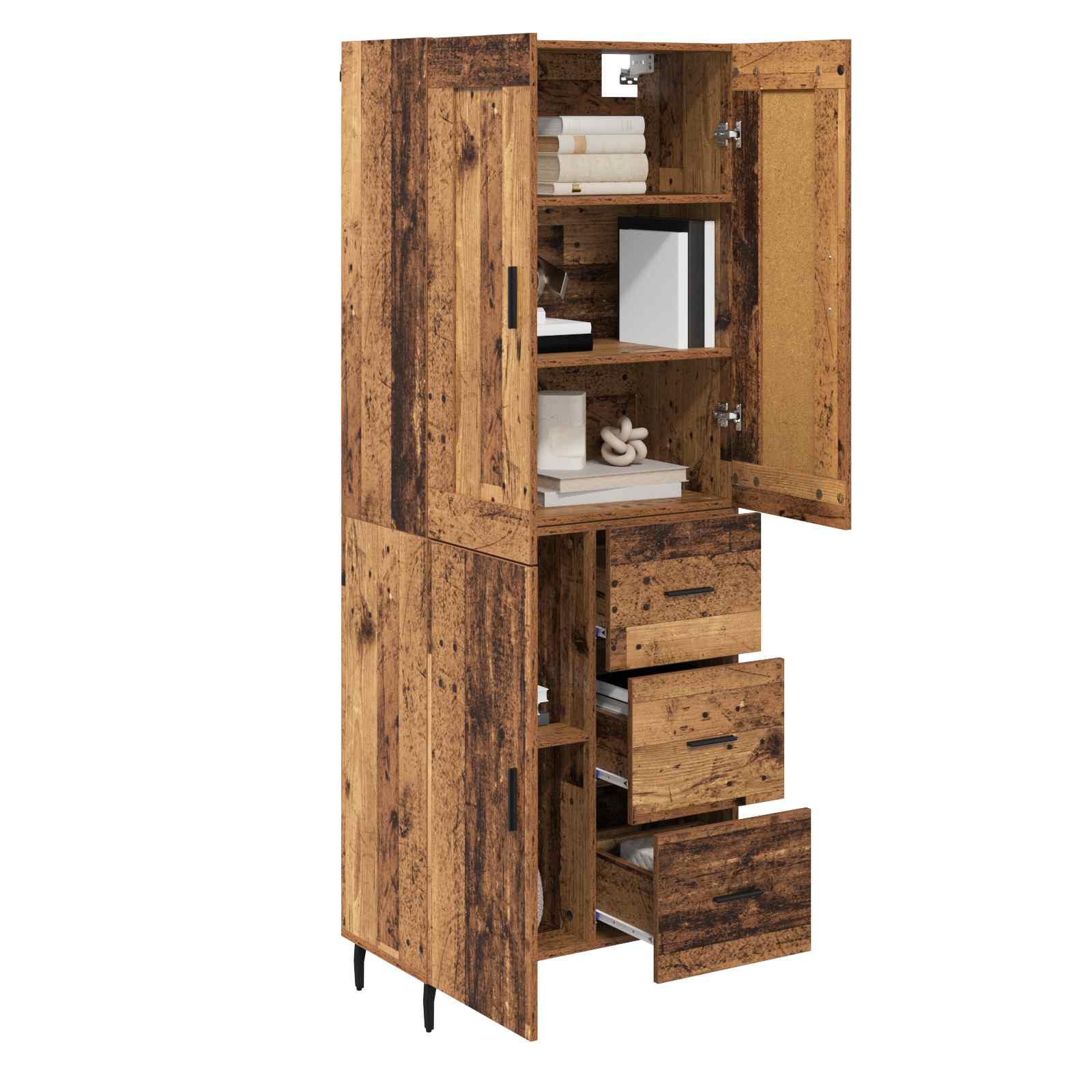 vidaXL Hoge kast met lade 2 pcs Oud Hout Geengineerd Hout en Glas