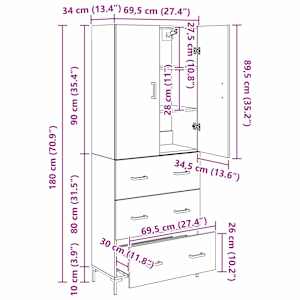 Vysoký bufet Staré dřevo 69,5 x 34 x 180 cm kompozitní dřevo - obrázek 14