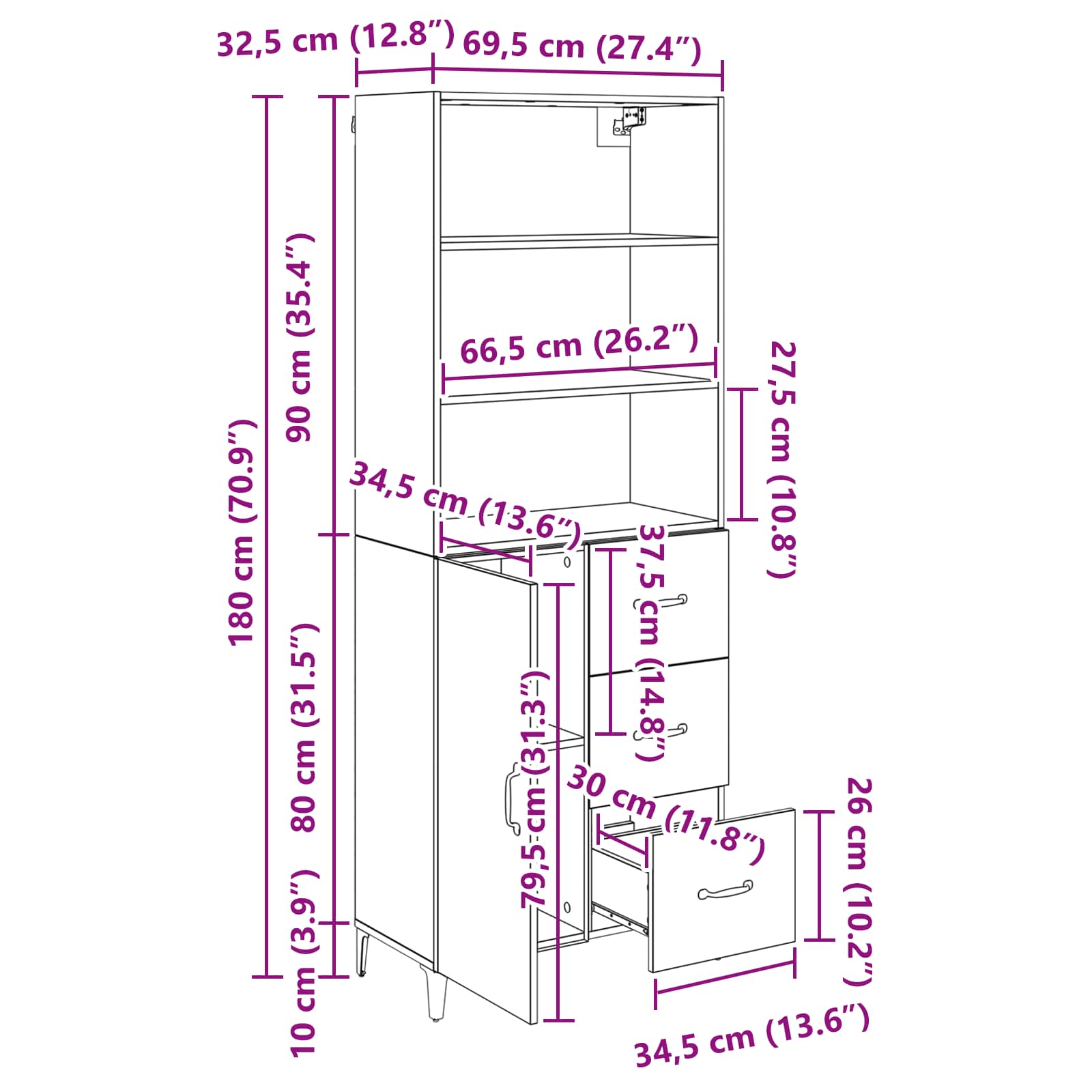 Vysoký bufet Staré dřevo 69,5 x 34 x 180 cm kompozitní dřevo - obrázek 15