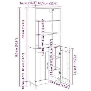 Vysoký bufet Staré dřevo 69,5 x 34 x 180 cm kompozitní dřevo - obrázek 13