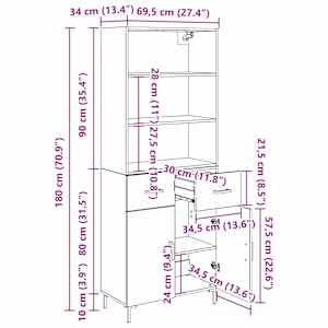 Vysoký bufet Staré dřevo 69,5 x 34 x 180 cm kompozitní dřevo - obrázek 14